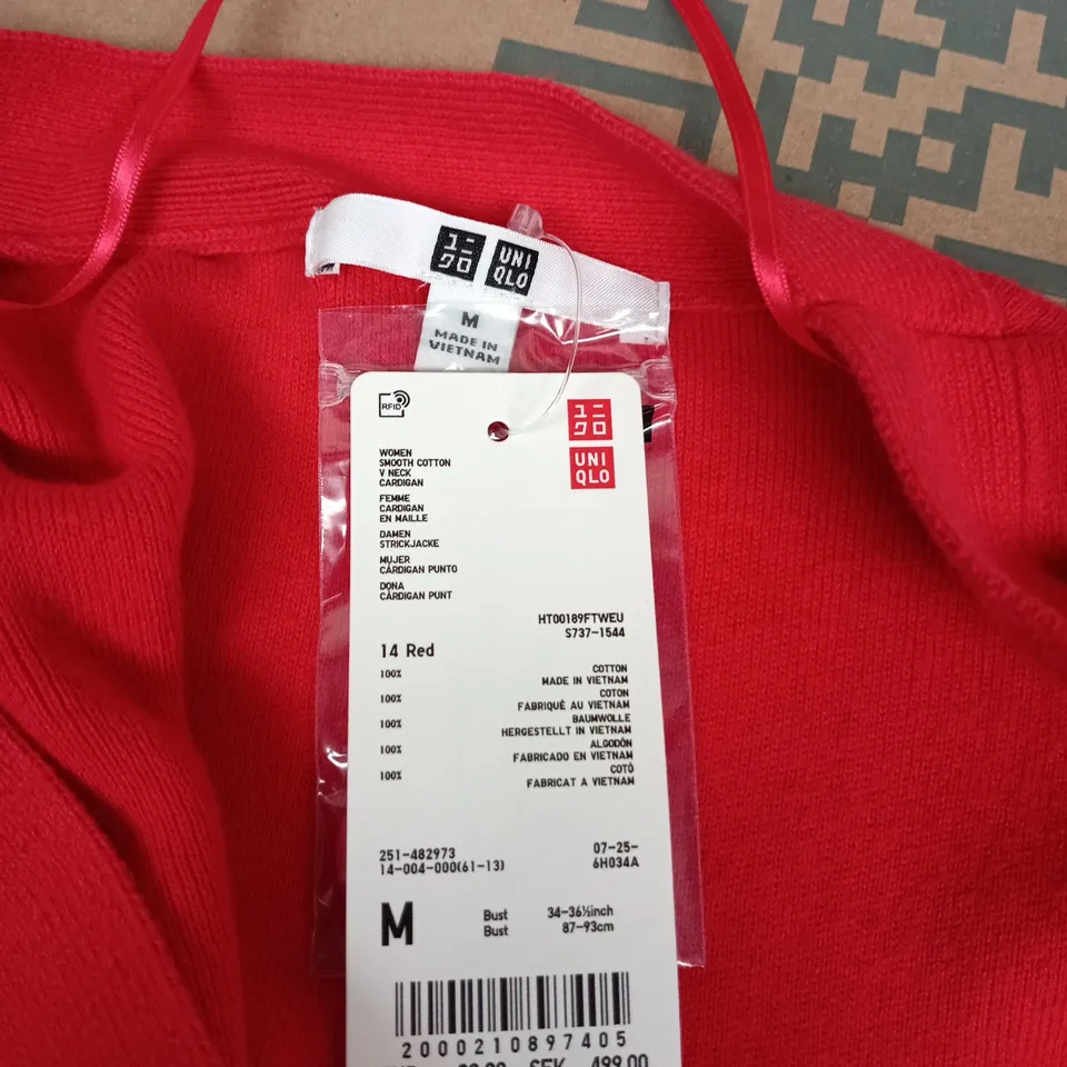 Uniqlo Women's Red Smooth Cotton V-Neck Cardigan – UK 12 (M)