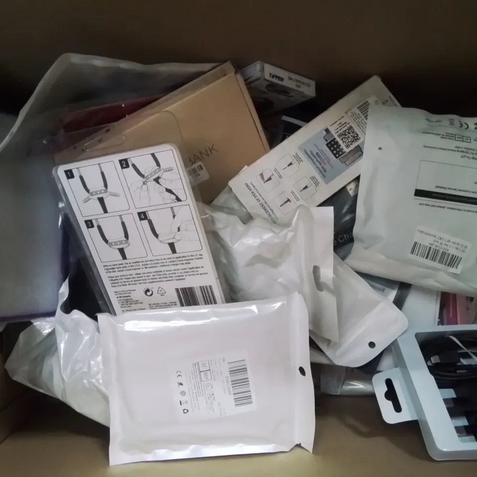 BOX CONTAINING LARGE AMOUNT OF MIXED BOXED ELECTRONIC ITEMS PHONE ACCESSORIES ETC.