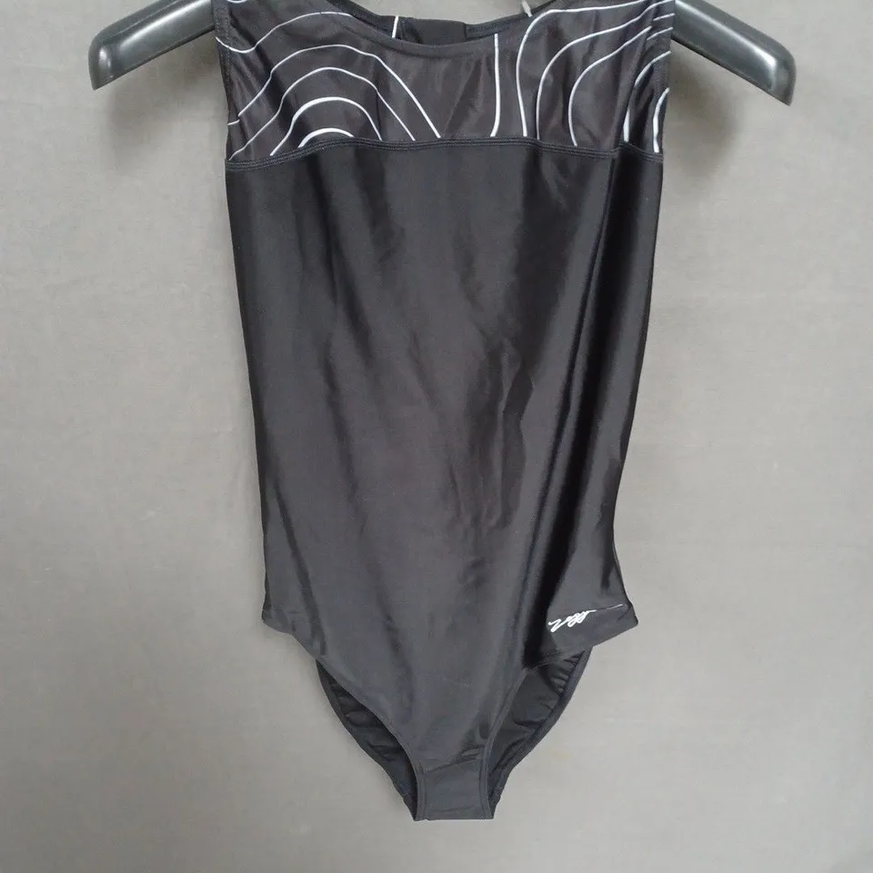 ZOGGS UK 18 ARENA WOMEN'S ALL TERRAIN ZIPBACK SWIMSUIT – BLACK WITH WHITE WAVE PATTERN