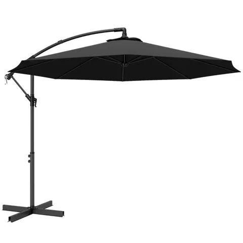 BOXED OUTSUNNY 3M OVERHANGING CANTILEVER PARASOL, WITH CROSS BASE - BLACK