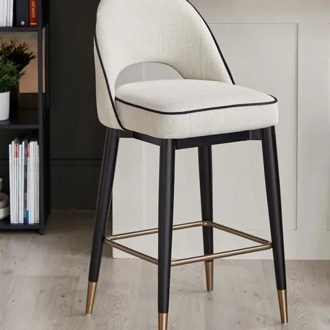 BOXED DANETTI CLOVER IVORY DUAL TONE FABRIC BAR STOOL WITH BRONZE LEGS