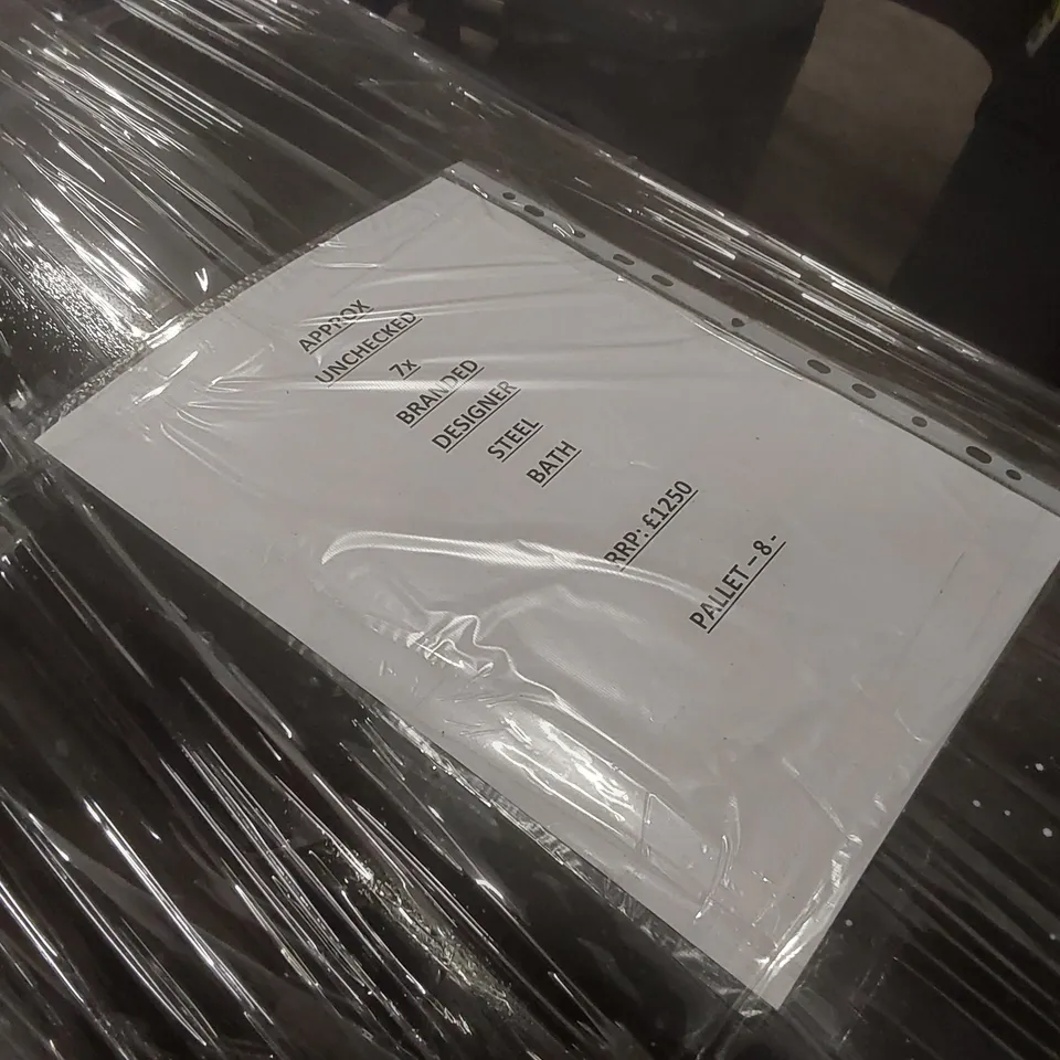 PALLET CONTAINING APPROXIMATELY 7x BRANDED STEEL BATHS