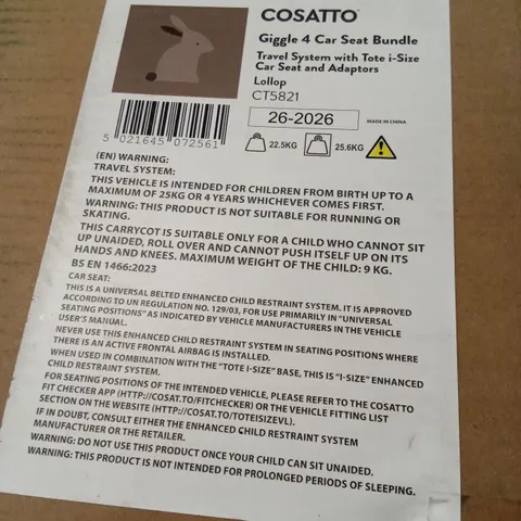 BOXED COSATTO GIGGLE 4 STROLLER SYSTEM - LOLLOP (2 BOXES)