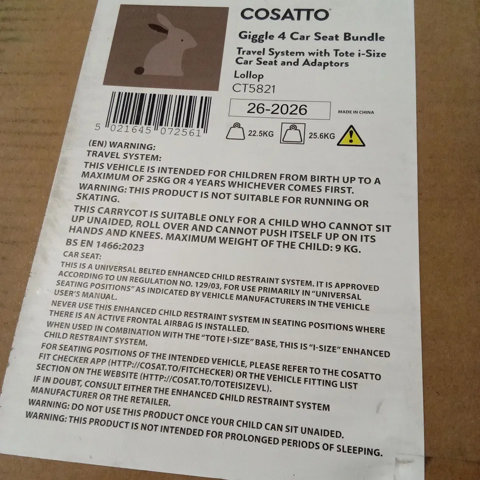 BOXED COSATTO GIGGLE 4 STROLLER SYSTEM - LOLLOP (2 BOXES)