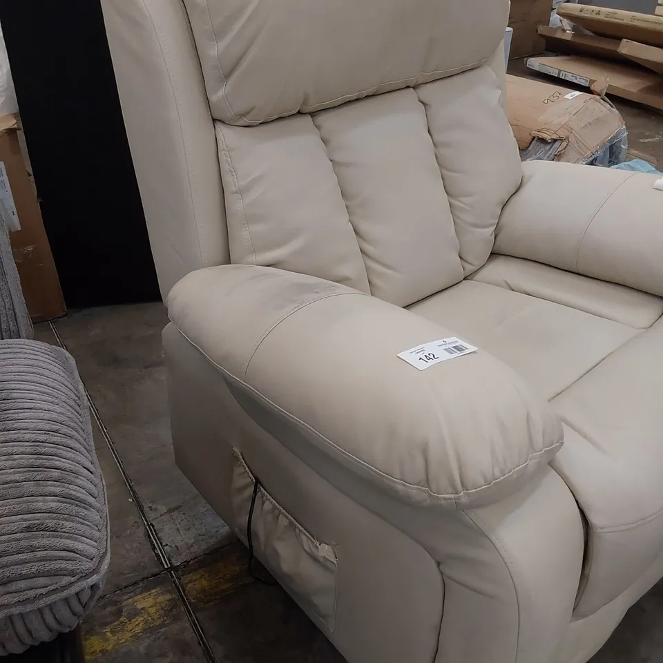 DESIGNER POWER RECLINING EASY CHAIR CREAM LEATHER 