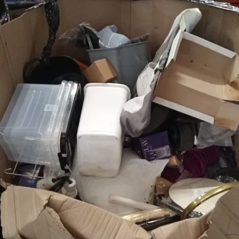 PALLET OF ASSORTED HOUSEHOLD GOODS AND PRODUCTS TO INCLUDE; PLASTIC BIN, PLASTIC STORAGE BOXES, PLASTIC CUPS, DRINKING GLASSES ETC