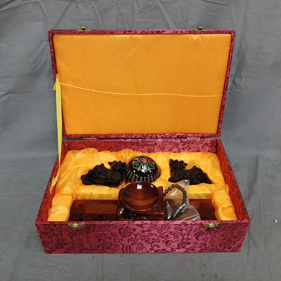 BOXED 3-PIECE BLACK OBSIDIAN FENG SHUI ORNAMENT SET