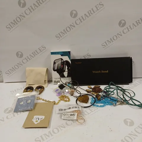 BOX TO CONTAIN APPROX. 12 X ASSORTED WATCH ACCESSORIES & JEWELLERY. INCLUDES WATCH STRAPS, NECKLACES, EARRINGS ETC. BRANDS VARY 