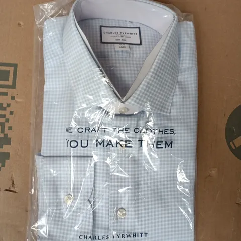 BAGGED CHARLES TYRWHITT SLIM FIT CHECK SHIRT IN WHITE/BLUE SIZE 17/37"