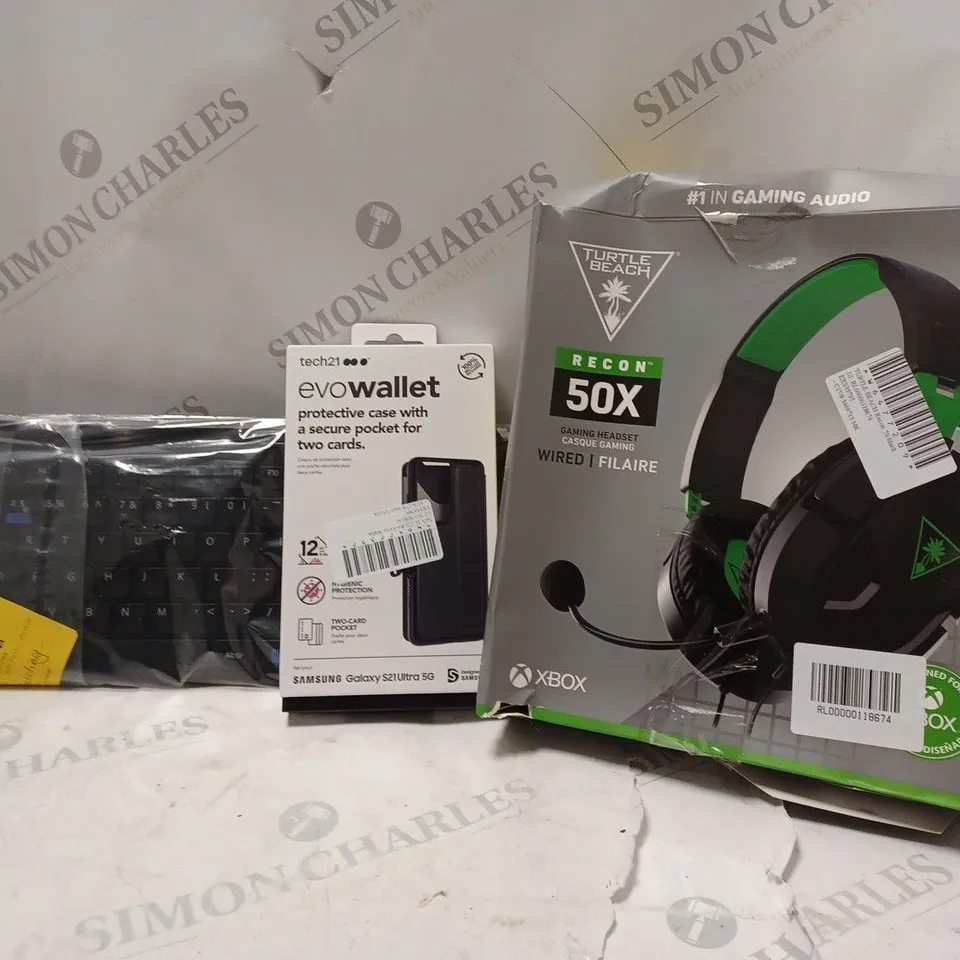 APPROXIMATELY 16 ASSORTED ELECTRICALS TO INCLUDE TURTLE BEACH RECON 50X, TECH21 EVO WALLET CASE, RAPOO KEYBOARD AND MOUSE COMBO, ETC