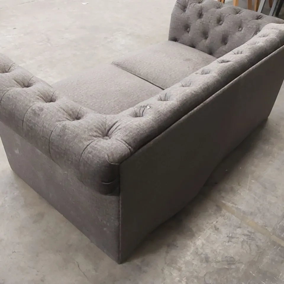 HAMPTON VELVET PLUSH GREY 2 SEATER CHESTERFIELD SOFA