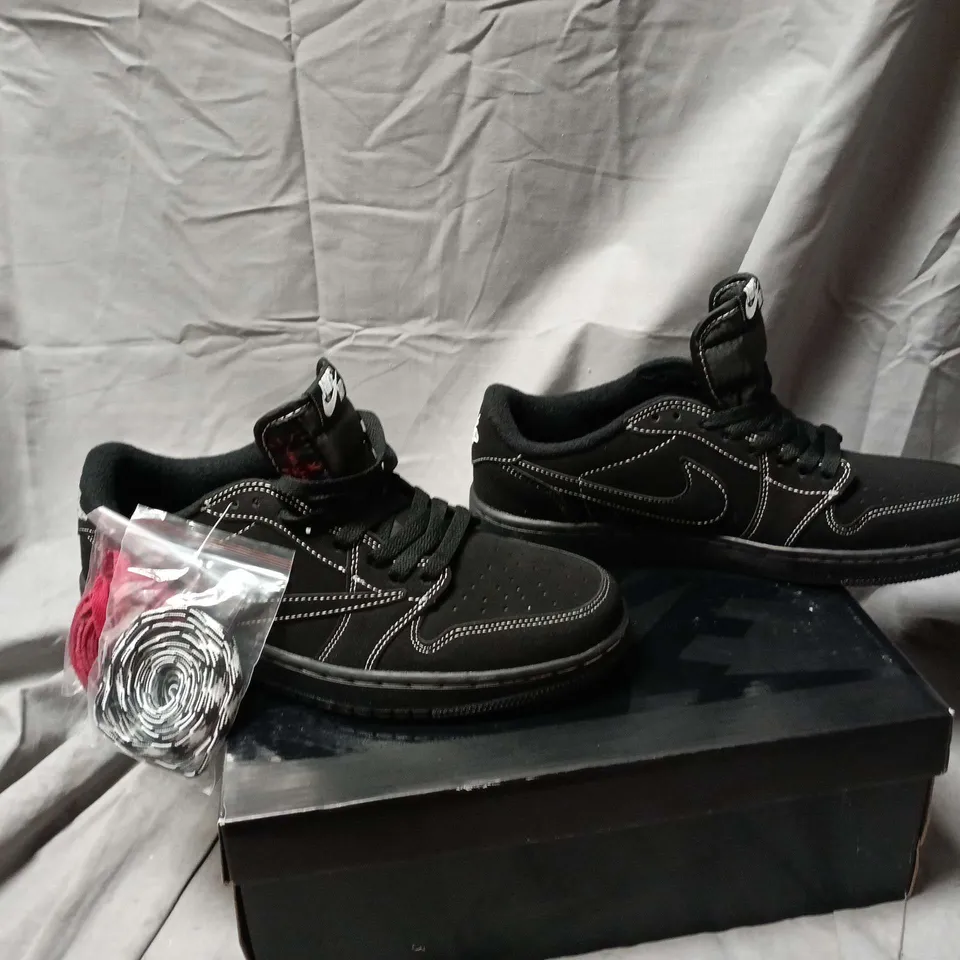 NIKE AIR JORDAN - TRAVIS SCOTT, CACTUS JACK EDITION- BLACK  SNEAKERS – WITH SPARE LACES UK SIZE 8.5