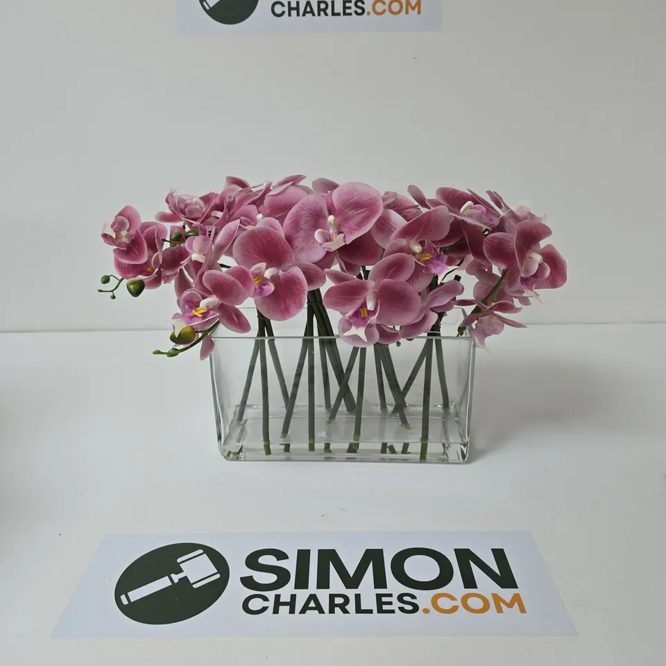 PINK PHALAENOPSIS ORCHID ARRANGEMENT IN GLASS VASE