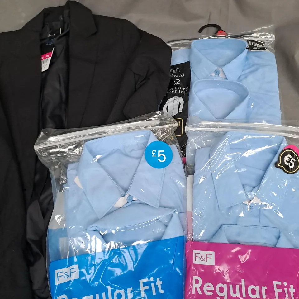 BOX OF APPROXIMATELY 50 SCHOOL CLOTHING ITEMS TO INCLUDE SHIRTS AND BLAZERS IN VARIOUS SIZES - COLLECTION ONLY