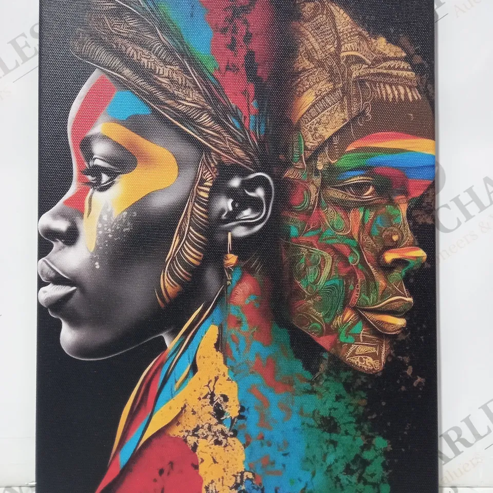 SIGNED WALL MOUNTABLE CANVAS "AFRICAN DUALITY" ART PRINT