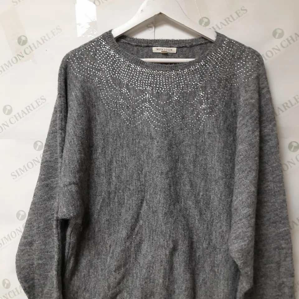 MONSOON LADIES JUMPER GREY WITH STUDDED DETAIL SIZE M