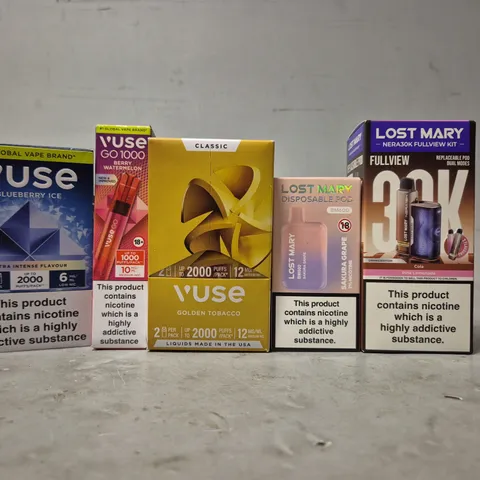 APPROXIMATELY 20 ASSORTED E-CIGARETTE PRODUCTS TO INCLUDE - LOST MARY , VUSE , VUSE 1000 ETC