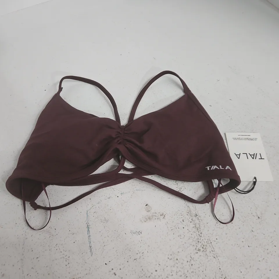 TALA SCULPT SEAMLESS RUCHED CROSS-BACK SPORTS BRA – FIG – SIZE S