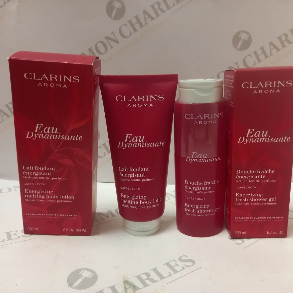 2 BOXED CLARINS AROMA PRODUCTS TO INCLUDE ENERGIZING MELTING BODY LOTION (200ml), ENERGIZING FRESH SHOWER GEL (200ml)