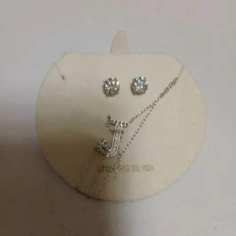 DIAMONIQUE 1.9CT TW INITIAL PENDANT & EARRING SET IN BAUBLE STERLING SILVER 