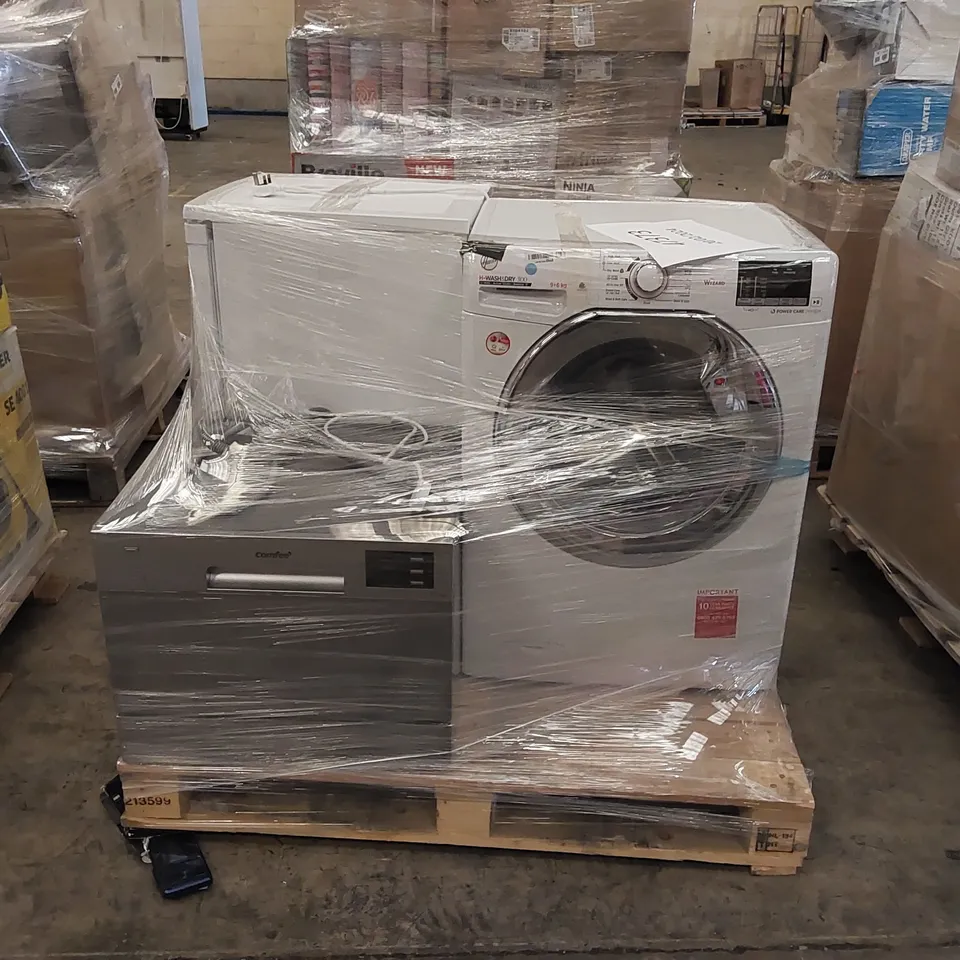 RUSSELL HOBBS FREESTANDING UNDERCOUNTER FREEZER, COMFEE FREESTANDING COMPACT DISHWASHER SILVER AND HOOVER 9KG WASH 6KG DRY 1400RPM WASHER DRYER WHITE - UNPROCESSED RAW RETURNS