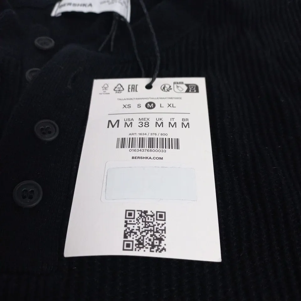 BERSHKA BLACK RIBBED KNIT CARDIGAN – SIZE M