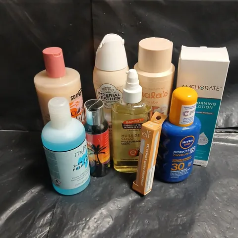 APPROXIMATEY 20 ASSORTED HEALTH AND BEAUTY PRODUCTS TO INCLUDE - ELF CAMO CONCEALER IN MEDIUM PEACH - NIVEA SUNCREAM - IMPERIAL LEATHER FOAM BODY WASH - ETC