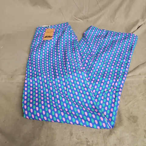 SUGARHILL PATSY PALAZZO TROUSERS IN BLUE DOT SIZE 10