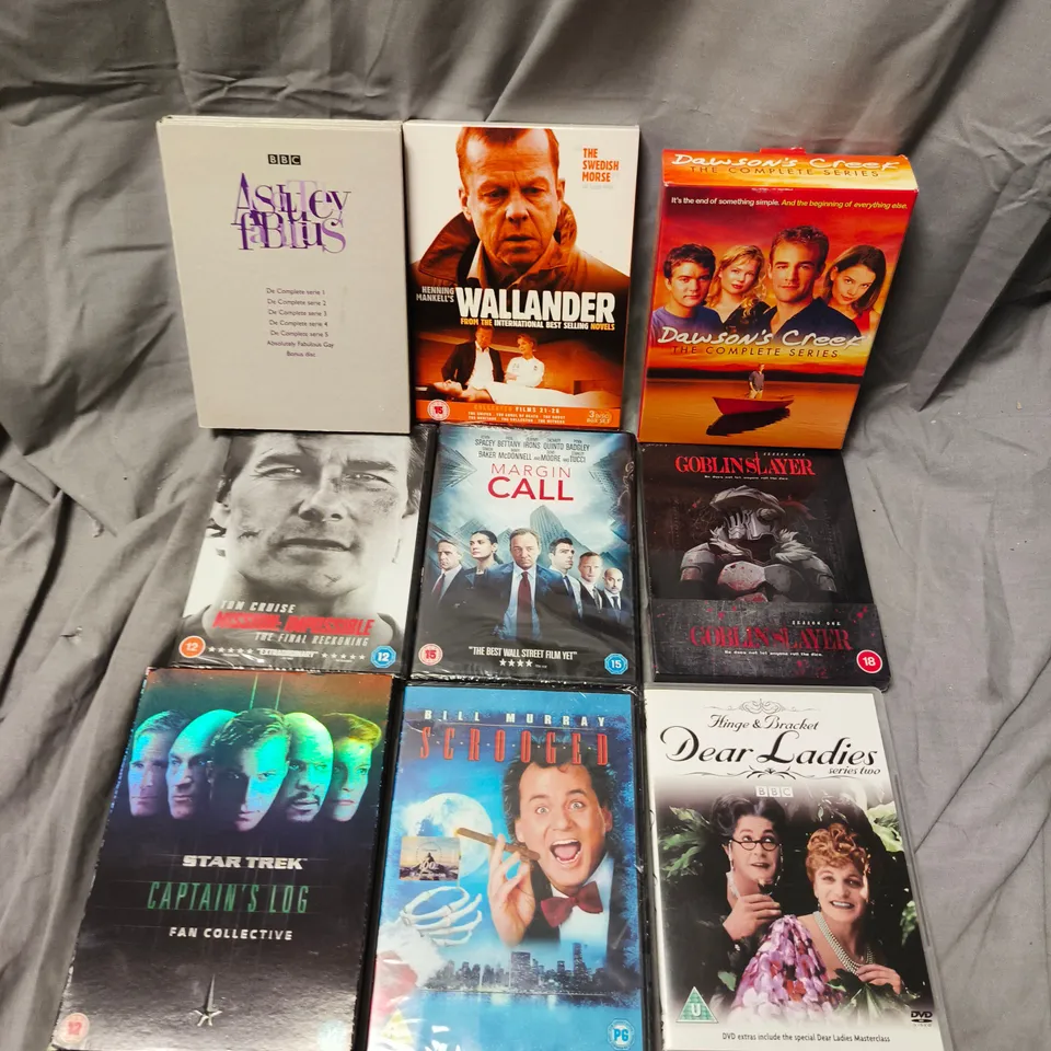 APPROXIMATELY 20 ASSORTED DVDS TO INCLUDE GOBLIN SLAYERS SEASON 1, STAR TRECK CAPTAINS LOG, MARGIN CALL, ETC