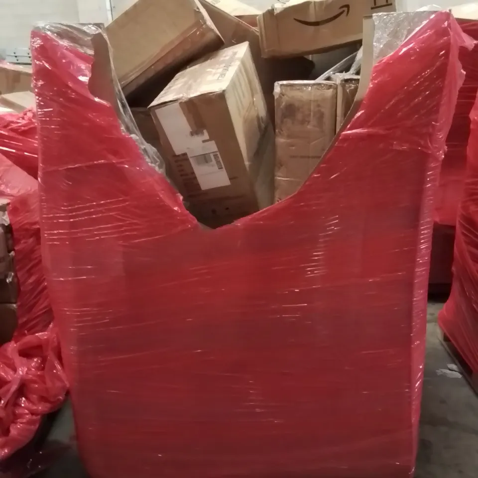 PALLET CONTAINING VARIOUS ASSORTED BOXED HOUSEHOLD ITEMS TO INCLUDE: KIDS TRUNKI, AIRFRYER, SATELLITE SPEAKER STANDS, PANEL HEATER AND LOTS MORE UNMARKED BOXED ITEMS 