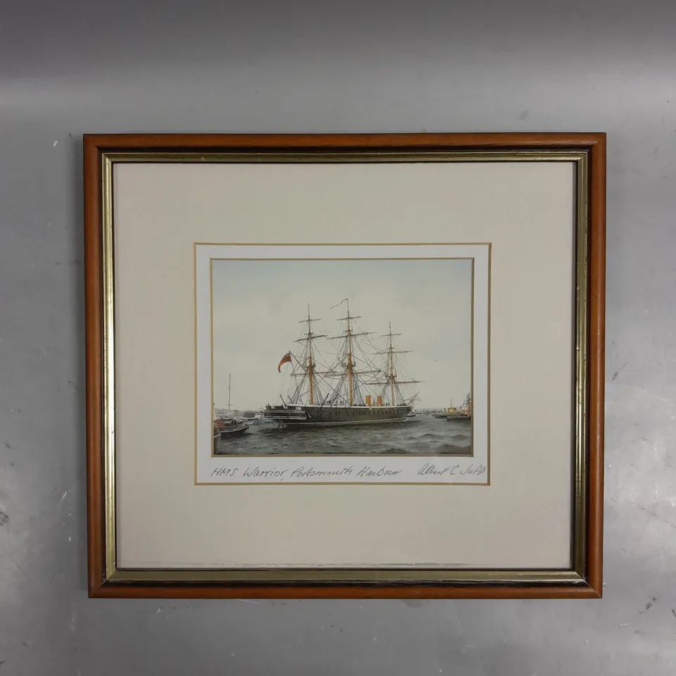 FRAMED HMS WARRIOR PORTSMOUTH HARBOUR PRINT 