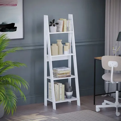 BOXED JESS 4 TIER 141CM H X 46CM W LADDER BOOKCASE - WHITE (1 BOX)