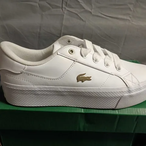 BOXED PAIR OF LACOSTE WHITE SNEAKERS – UK SIZE 6