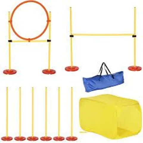 BOXED PAWHUT DOG AGILITY EQUIPMENT PORTABLE PET TRAINING OBSTACLE SET FOR DOGS 5 PIECES W/ ADJUSTABLE HIGH JUMPING POLE, JUMPING RING, WEAVE POLES, TUNNEL