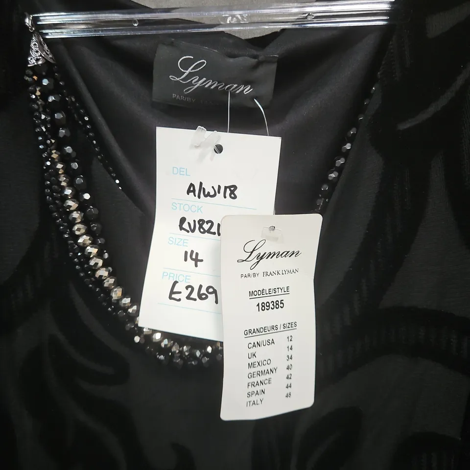 Frank Lyman Black Beaded Overlay Evening Dress, UK 14