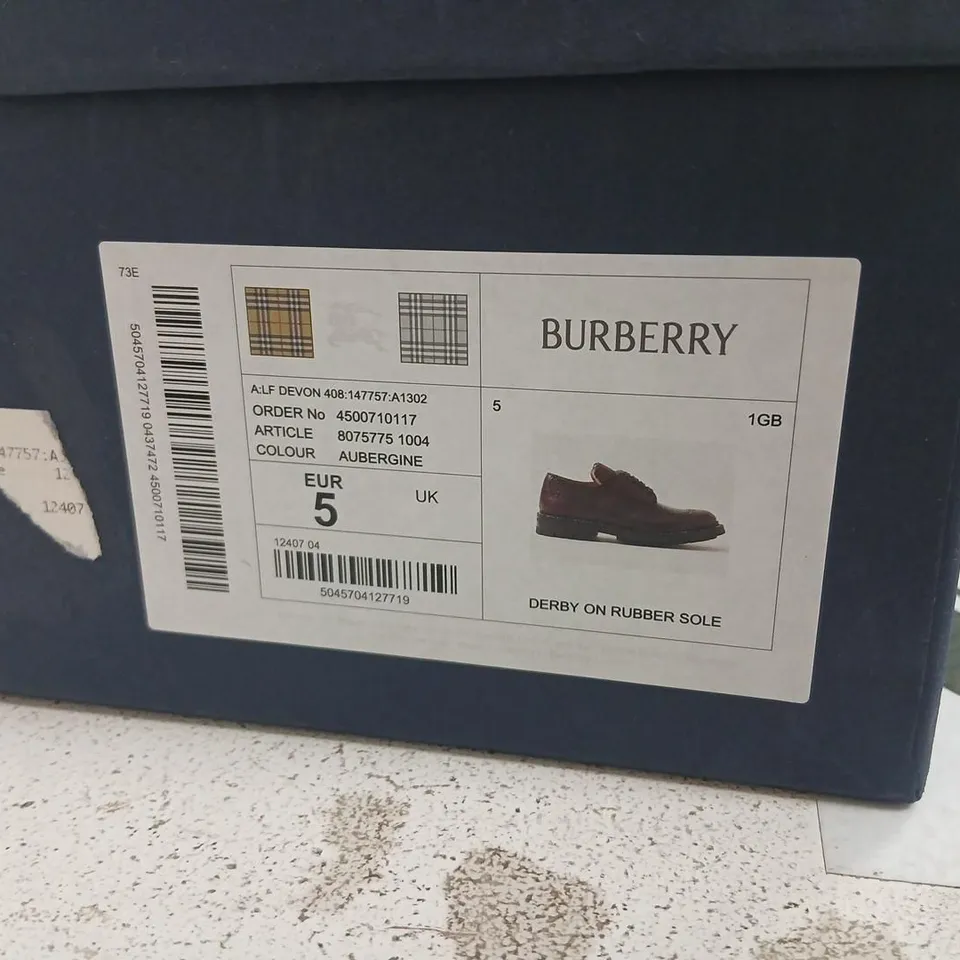 BURBERRY X TRICKER'S DERBY SHOES – AUBERGINE LEATHER, UK 5