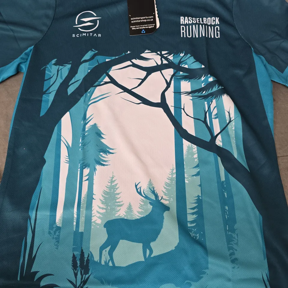 SCIMITAR RUNNING T-SHIRT IN TEAL SIZE SMALL