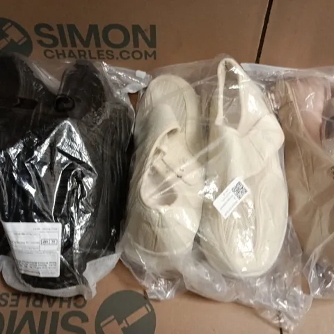 BOX OF APPROXIMATELY 15 ASSORTED PAIRS OF SHOES AND FOOTWEAR ITEMS IN VARIOUS COLOURS, STYLES, AND SIZES - COLLECTION ONLY