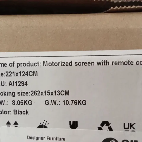 BOXED MOTORISED SCREEN WITH REMOTE CONTROL 221×124CM - BLACK