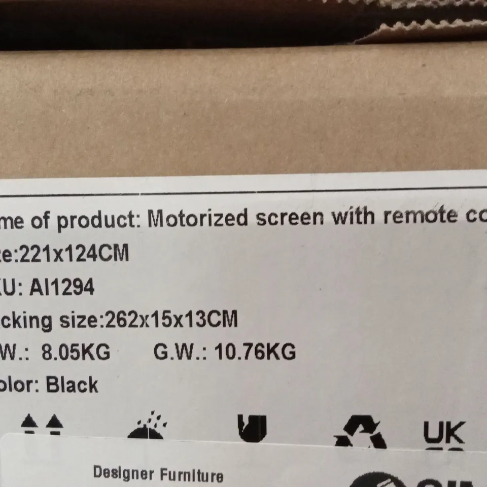 BOXED MOTORISED SCREEN WITH REMOTE CONTROL 221×124CM - BLACK