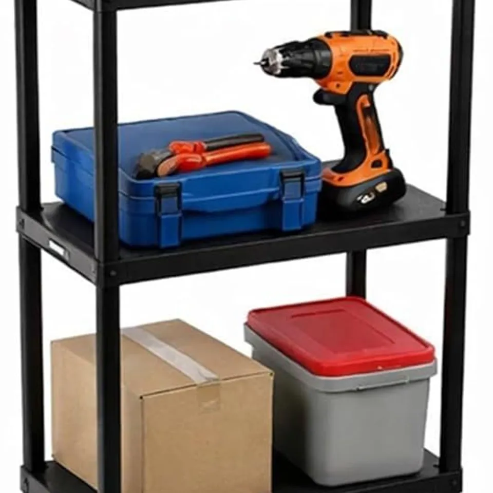 OYPLA 5 TIER BLACK PLASTIC HEAVY DUTY SHELVING RACKING STORAGE UNIT BOXED