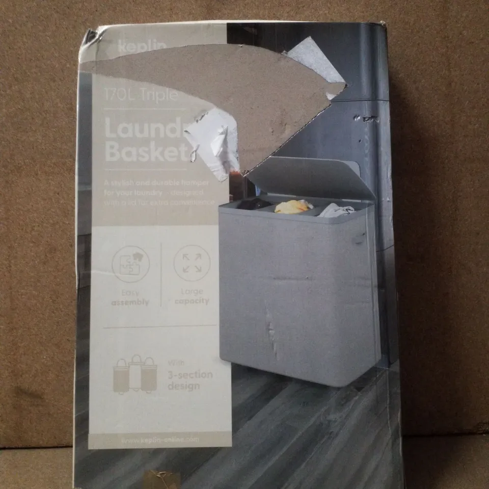 BOXED KEPLIN 170L TRIPLE LAUNDRY BASKET 