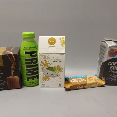 BOX OF APPROX 8 ASSORTED FOOD ITEMS TO INCLUDE - MY PROTEIN CRISP WAFERS - PRIME LEMON LIME - HOTEL CHOCOLAT SELECTION BOX ECT