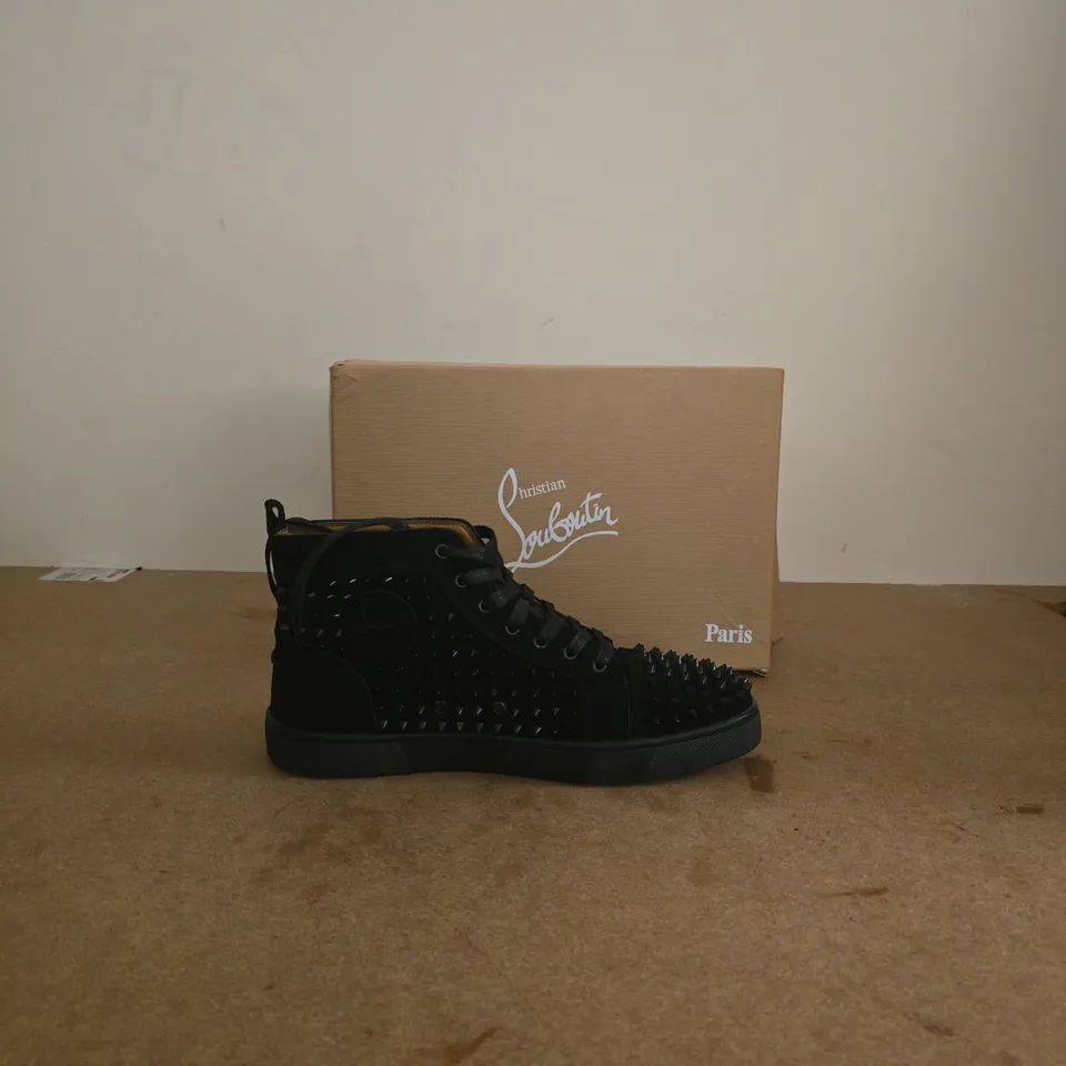 CHRISTIAN LOUBOUTIN LOUBI SPIKE HIGH-TOP SNEAKERS, BLACK EU 44