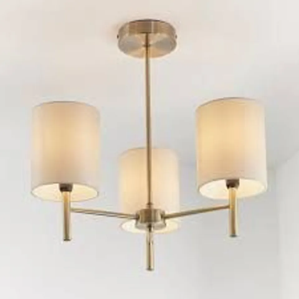 BOXED ENDON 3 LIGHT CEILING FITTING IN ANTIQUE BRASS