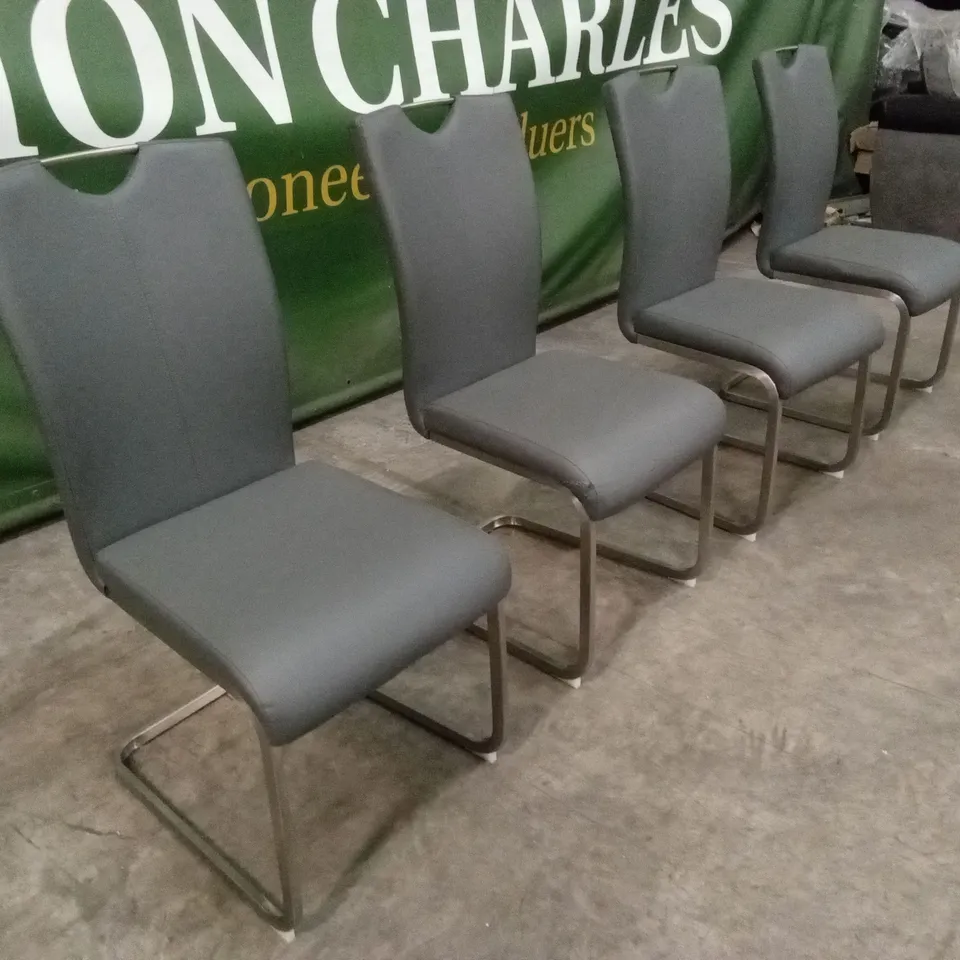 SET OF 4 GREY FAUX LEATHER DINING CHAIRS