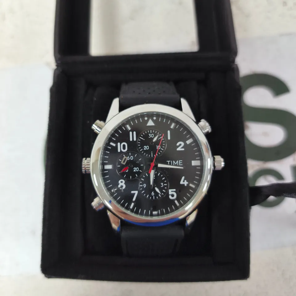 TIME BERLIN CHRONOGRAPH WATCH – BLACK DIAL, BLACK RUBBER STRAP