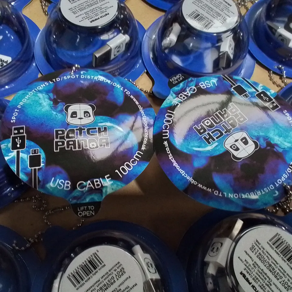 LOT OF APPROXIMATELY 225 PATCH PANDA 1M MICRO USB CABLES - BLUE