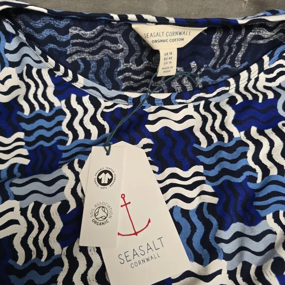 SEASALT CORNWALL WOMEN'S TUNIC – WEAVING WAVES YACHT PATTERN, ORGANIC COTTON, UK 18