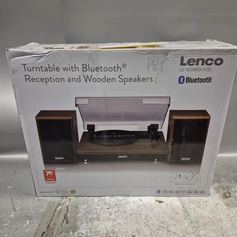 BOXED LENCO LS-100WD V2 BELT DRIVE TURNTABLE WITH WOODEN SPEAKERS